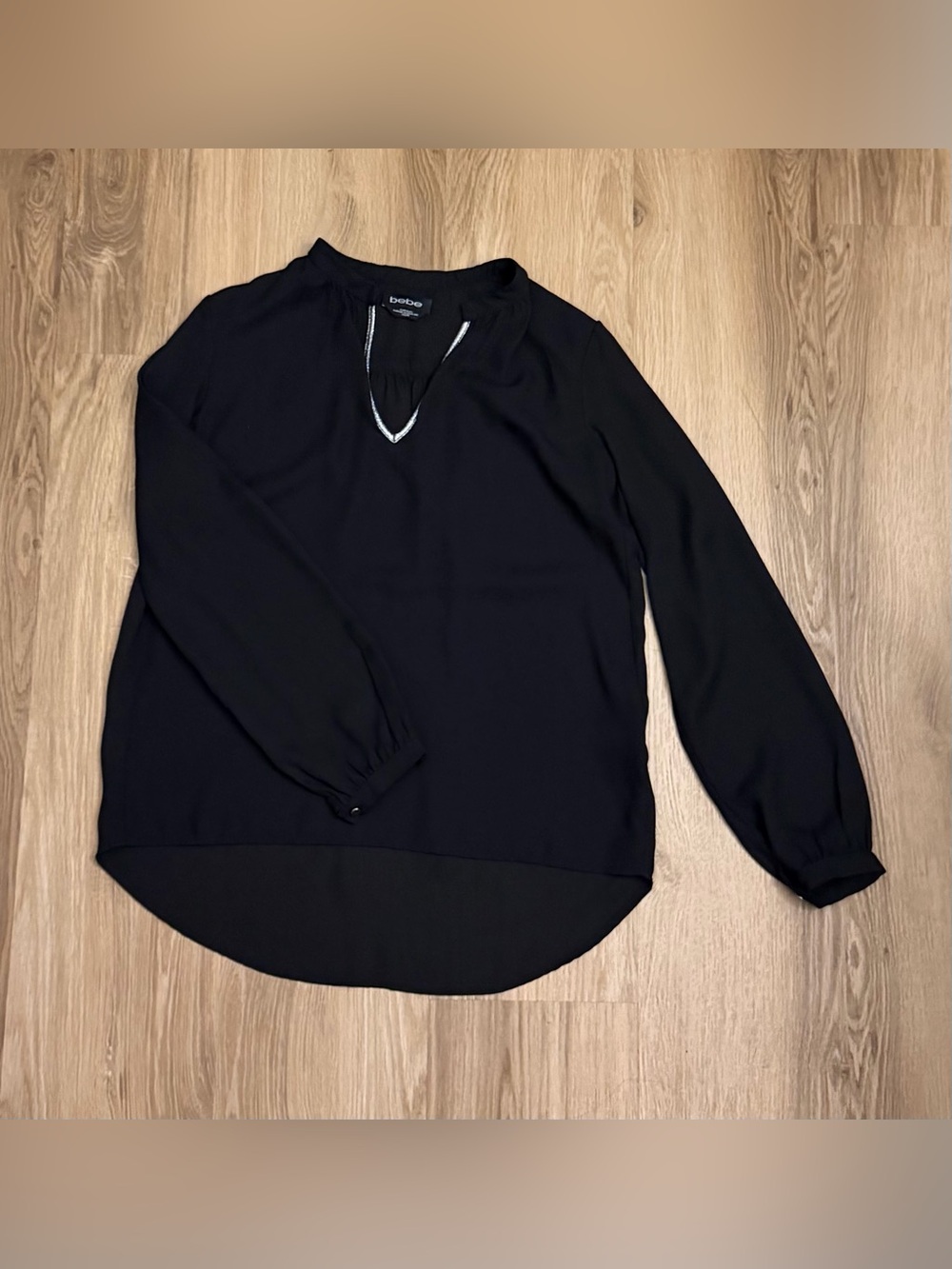 bebe Black Long-Sleeve V-Notch Blouse